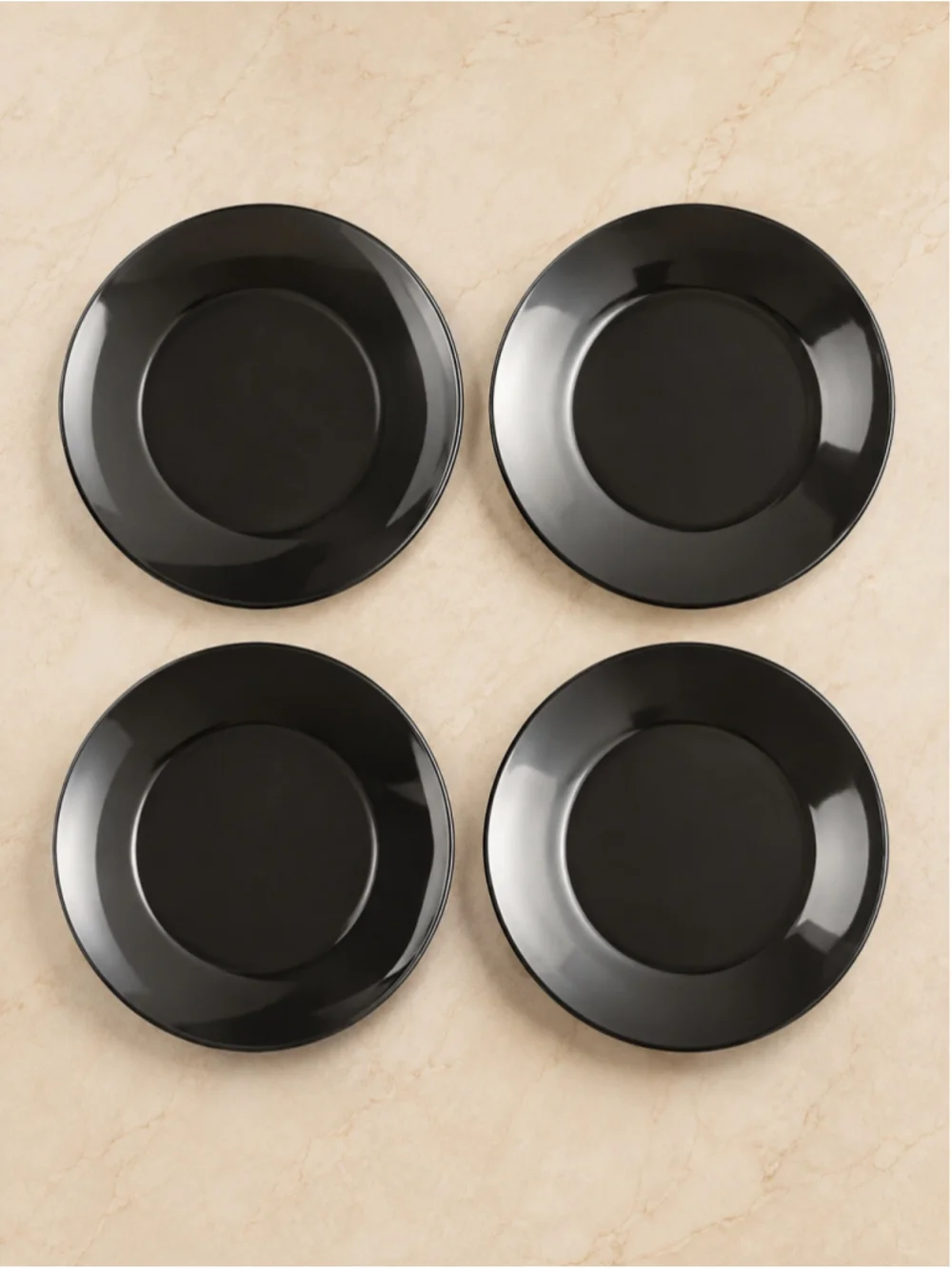 Set of 4 Solid Black 10.5” Ironstone Dinner Plates – New